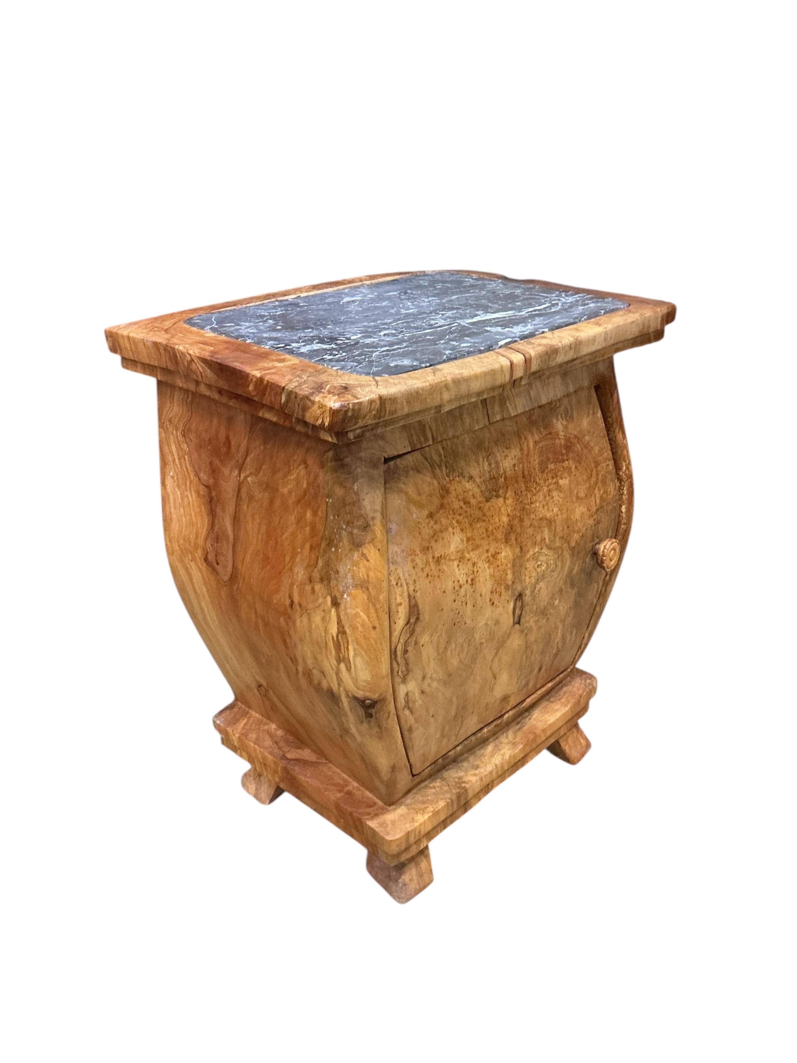 Pierre Decorse (b.1953), a naturalistically modelled side cabinet with inset marble top, width 60cm, depth 40cm, height 68cm